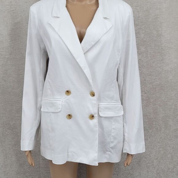 EVEREVE Stanton White Linen Blend Double Breasted Blazer Women's Small - Picture 5 of 11